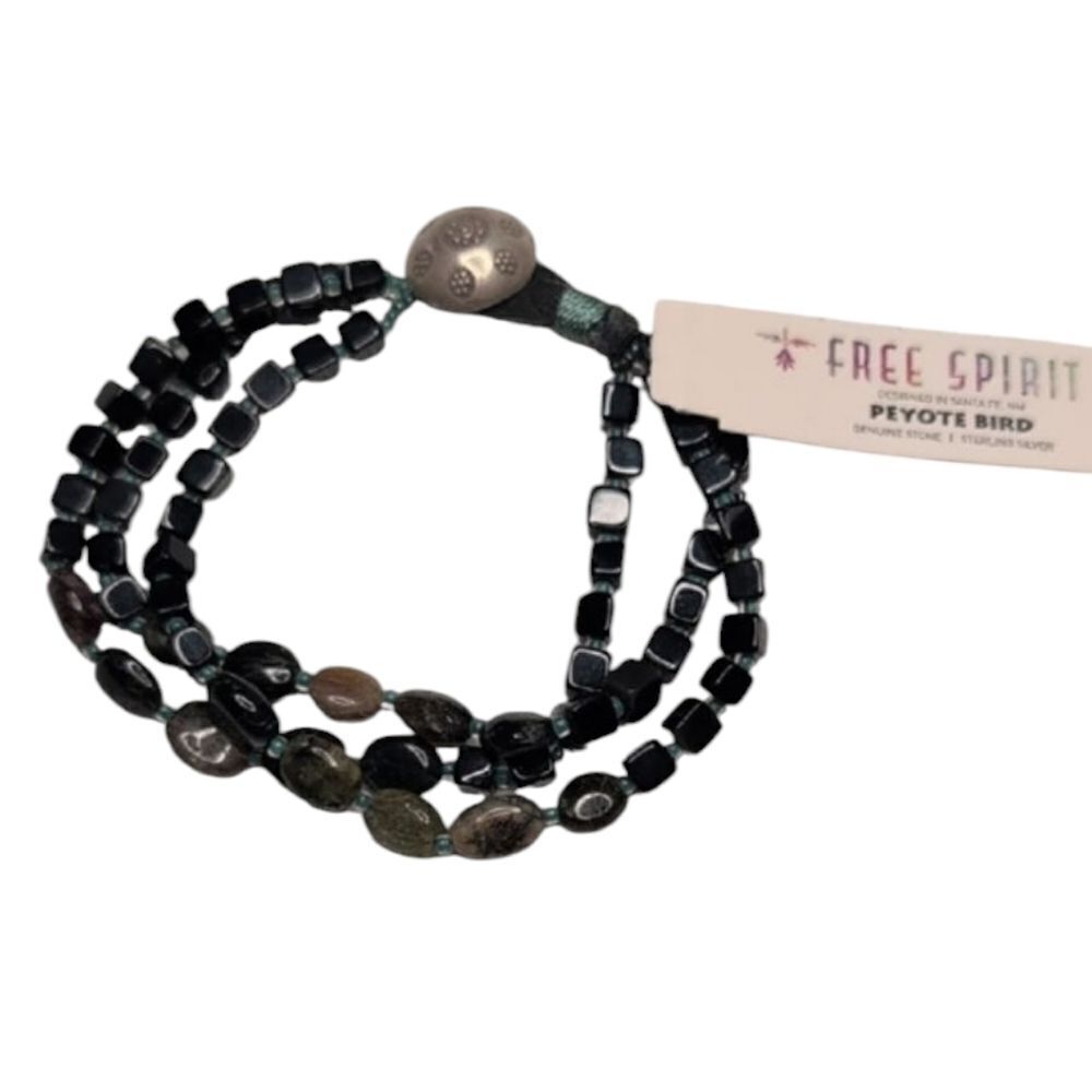 NWT Peyote Bird Black Semiprecious Stone Sterling Silver Multistrand Bracelet